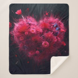 Manta Sherpa Vibrante ráfaga de corazón rosado