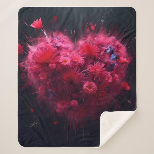 Manta Sherpa Vibrante ráfaga de corazón rosado (Anverso)