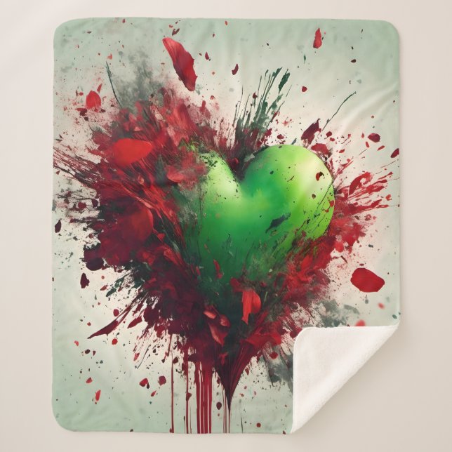 Manta Sherpa Vibrante ráfaga de corazón verde (Anverso)