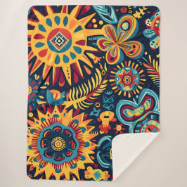 Manta Sherpa Vibrante Resumen del patrón étnico tribal Huichol