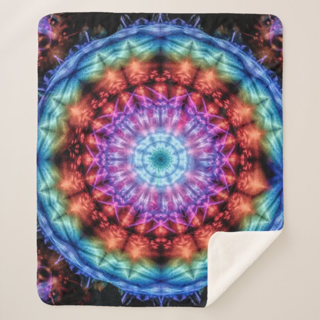 Manta Sherpa Vibrante Tie Dye Kaleidoscope Arcoiris Mandala (Anverso)