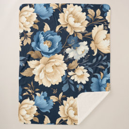Manta Sherpa Victorian flowers Blue