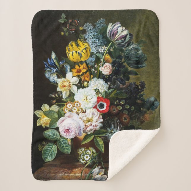 Manta Sherpa Vida fija con pintura de flores (Anverso)