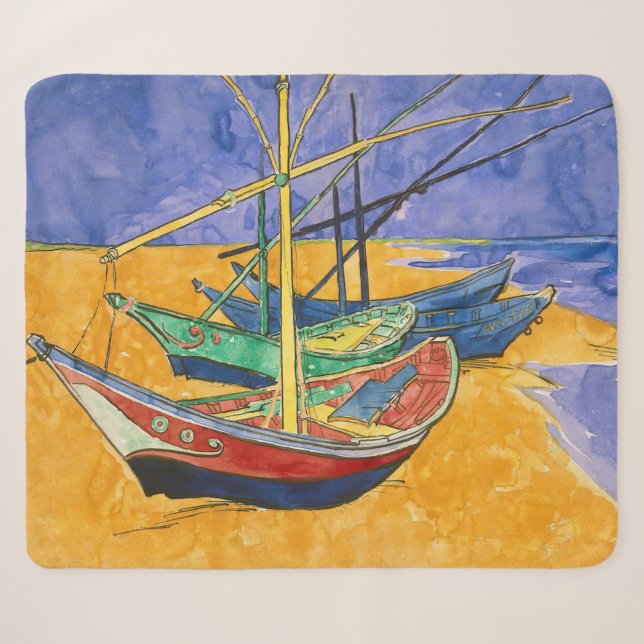 Manta Sherpa Vincent van Gogh - Barcos de Pesca en la Playa (Anverso (horizontal))