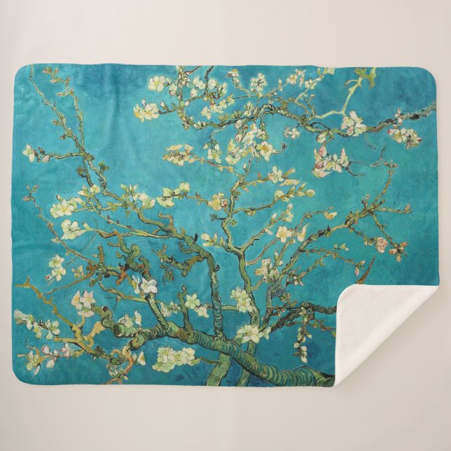 Manta Sherpa Vincent Van Gogh Blossoming Almond Tree Floral Art (Anverso (horizontal))