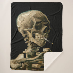 Manta Sherpa Vincent van Gogh - Calavera con cigarrillo en llam