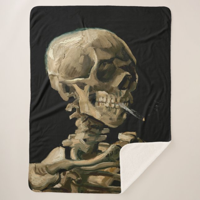 Manta Sherpa Vincent van Gogh - Calavera con cigarrillo en llam (Anverso)