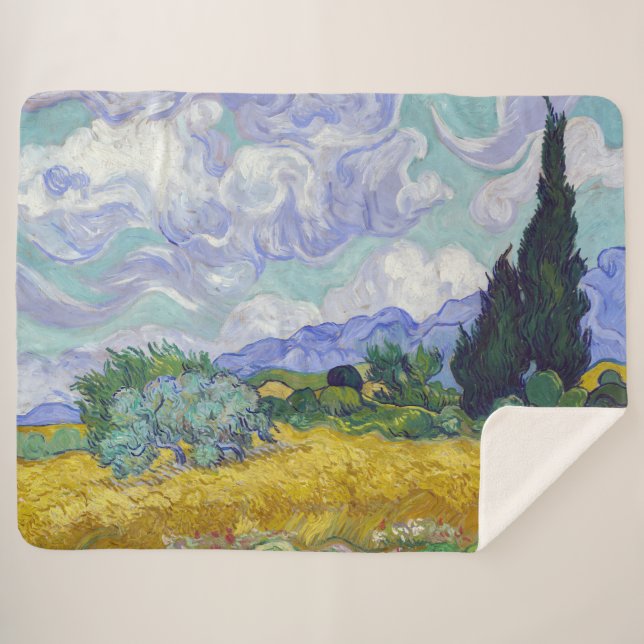 Manta Sherpa Vincent Van Gogh - Campo de trigo con cipreses (Anverso (horizontal))