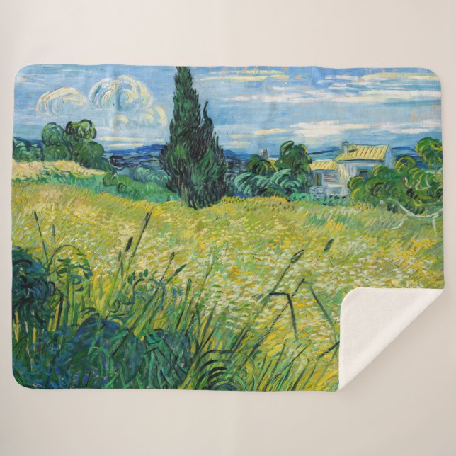 Manta Sherpa Vincent van Gogh - Campo de Trigo Verde con Cypres (Anverso (horizontal))
