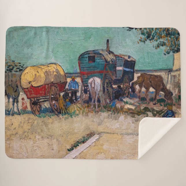Manta Sherpa Vincent Van Gogh - Caravanas, campo gitano cerca d (Anverso (horizontal))