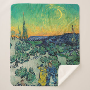 Manta Sherpa Vincent van Gogh - Paisaje iluminado por luna con 