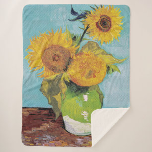 Manta Sherpa Vincent Van Gogh - Tres girasoles en una caja