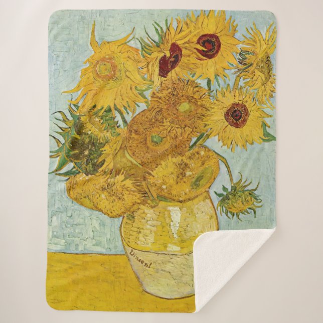Manta Sherpa Vincent Van Gogh - Vase con doce girasoles (Anverso)