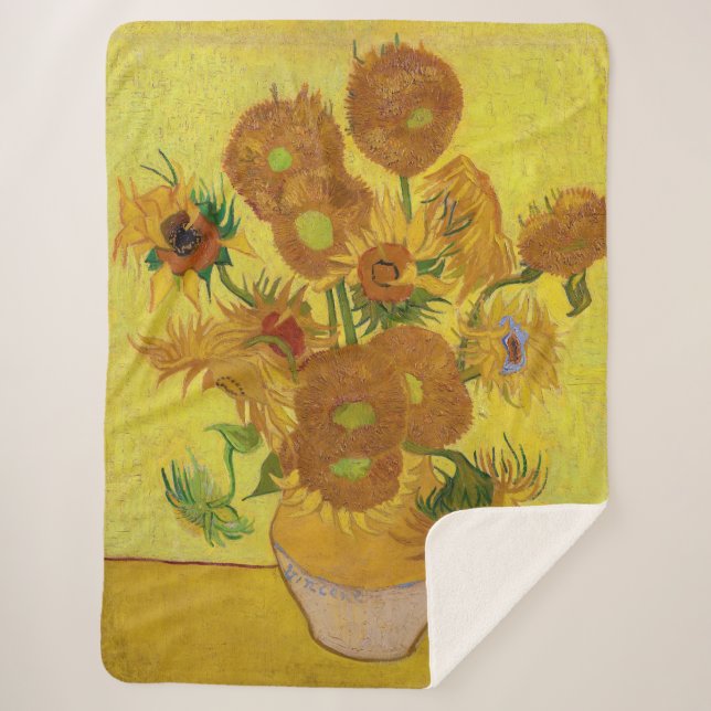 Manta Sherpa Vincent van Gogh - Vase con quince girasoles (Anverso)