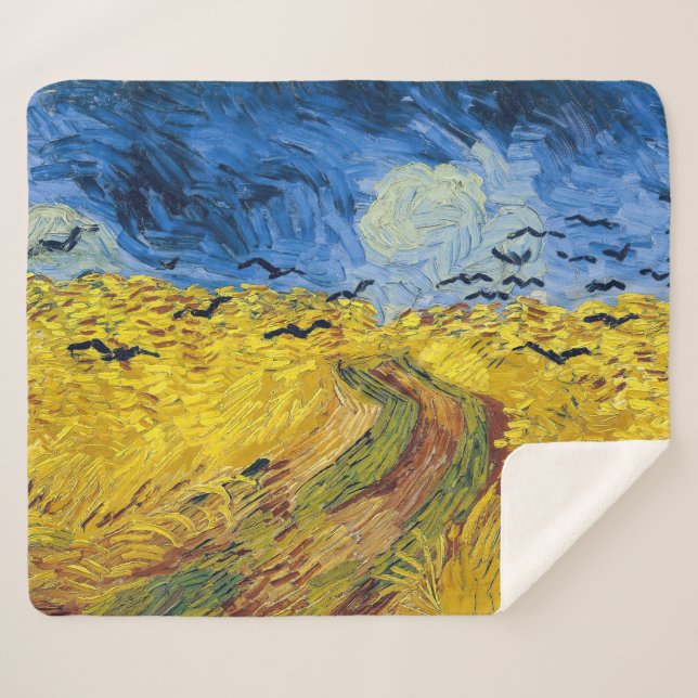 Manta Sherpa Vincent van Gogh - Wheatfield con cuervos (Anverso (horizontal))