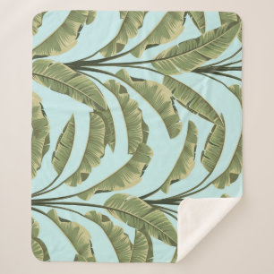 Manta Sherpa Vintage Banana Leaves: Tropical Seamless.