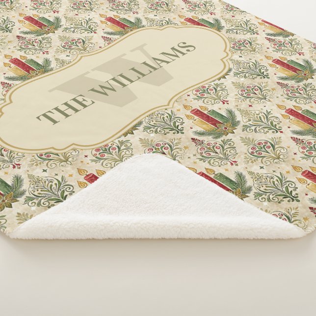 Manta Sherpa Vintage Christmas Candles & Ornaments Monograma (3/4)