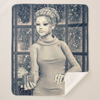 Manta Sherpa Vintage Christmas Girl - Beautiful Holiday Present