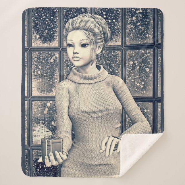 Manta Sherpa Vintage Christmas Girl - Beautiful Holiday Present (Anverso)