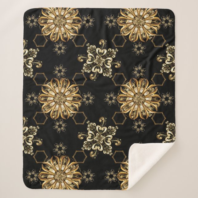 Manta Sherpa Vintage clásico: Golden Oriental Seamless. (Anverso)