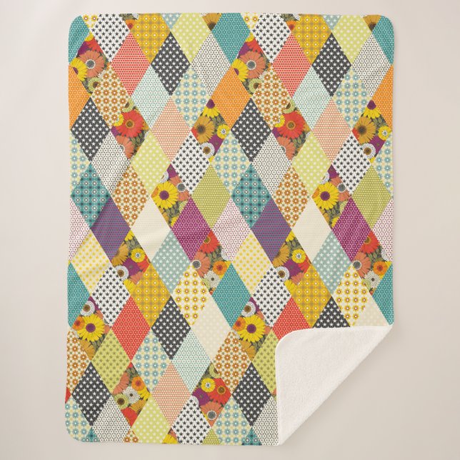 Manta Sherpa vintage floral patchwork quilt (Anverso)