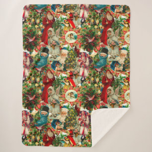 MANTA SHERPA VINTAGE NAVIDADES VICTORIANOS COLLAGE