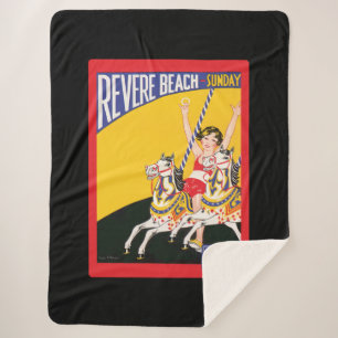 Manta Sherpa Vintage Revere Beach Carrusel Poster Nostalgic