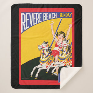 Manta Sherpa Vintage Revere Beach Carrusel Poster Nostalgic