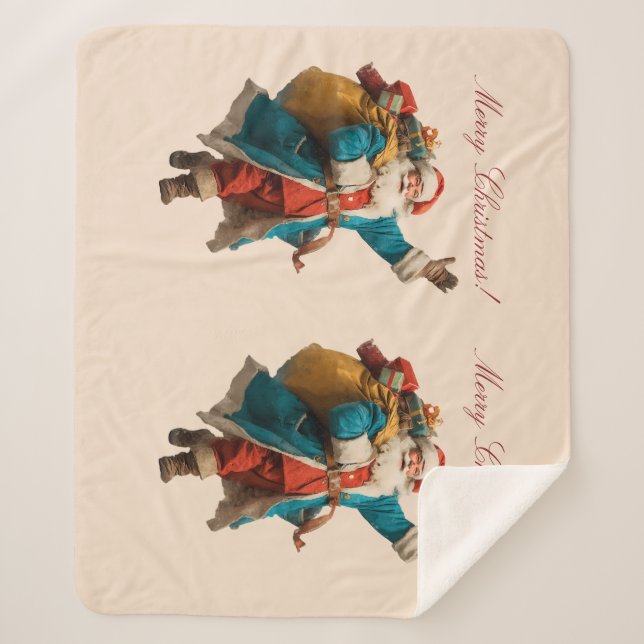 Manta Sherpa Vintage Santa Personalized Christmas Design (Anverso)