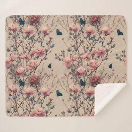 Manta Sherpa Vintage Spring Roses with Blue Butterflies