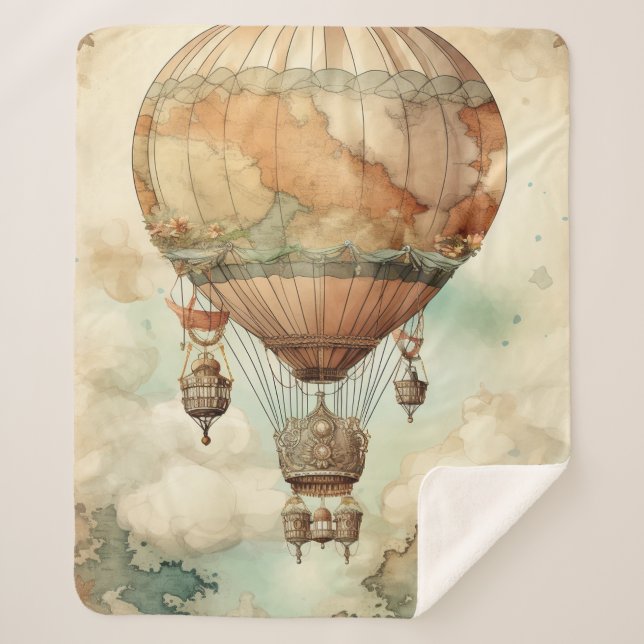 Manta Sherpa Vintage Steampunk Hot Air Balloon (5) (Anverso)
