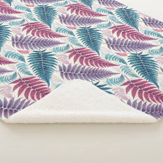 Manta Sherpa Vintage-style botanical fern leaves