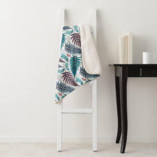Manta Sherpa Vintage-style botanical fern leaves