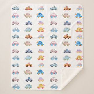 Manta Sherpa Vintage Watercolor Toy Cars Sherpa Blanket