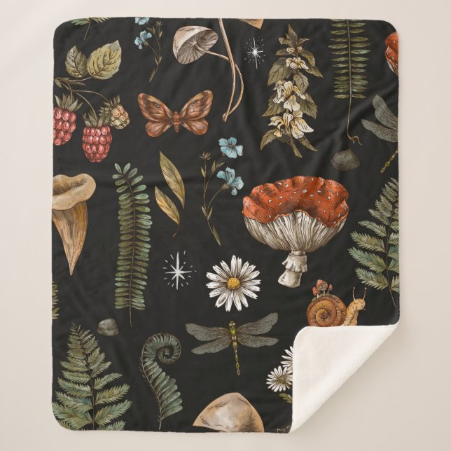 Manta Sherpa Vintage woodland nature seamless pattern. Amanita  (Anverso)