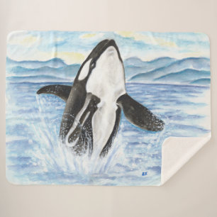 Manta Sherpa Violación de la acuarela de la ballena de la orca