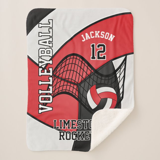 Manta Sherpa Voleibol 🏐 Deportes Rojo, Blanco y Negro (Anverso)