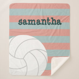 Manta Sherpa Voleibol gigante oscuro verde y melón rosado rayad