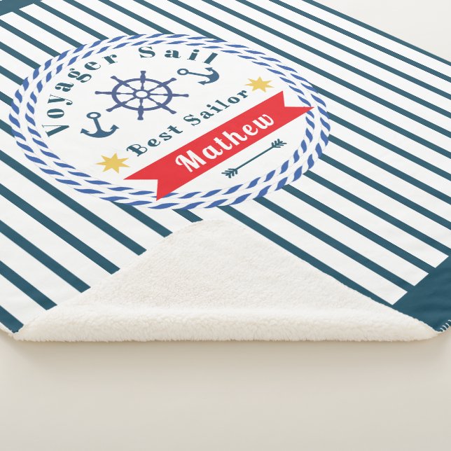 Manta Sherpa Voyager Nautical Mejor Sailor Blanco Fleece Blanke (3/4)