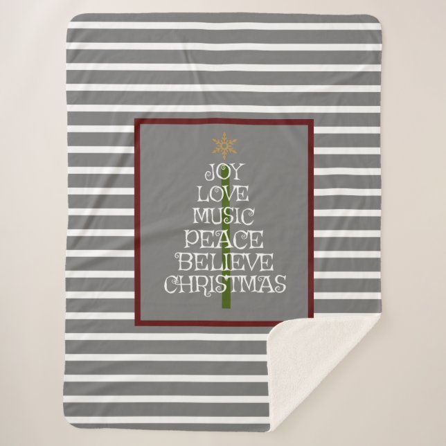 Manta Sherpa VVIbes grisáceas/blancas de Navidades en un árbol (Anverso)