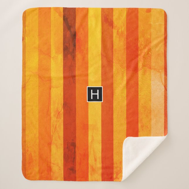 Manta Sherpa Warm Weathered Naranja Tiras Rojas Monograma (Anverso)