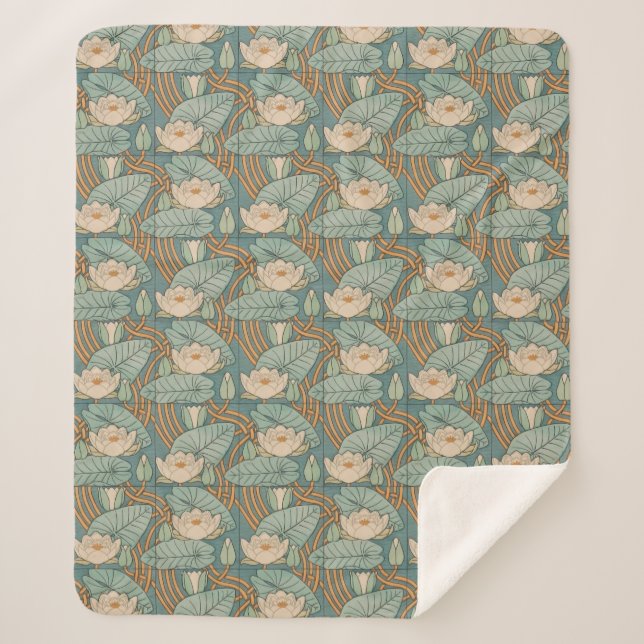 Manta Sherpa Water Lilies Lily Naturaleza Art Nouveau (Anverso)