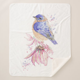 Manta Sherpa Watercolor Bluebird Garden Naturaleza de vida silv