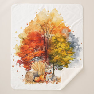 Manta Sherpa Watercolor Caída Diseño de Perro - Corgi