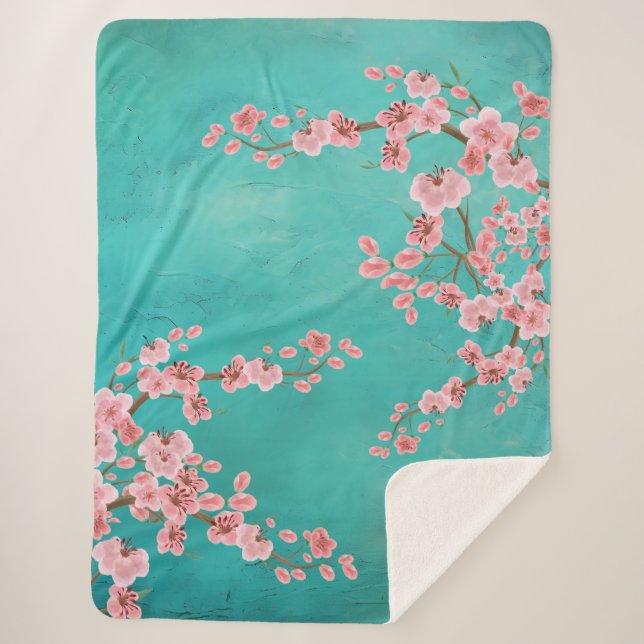 Manta Sherpa Watercolor Cherry Blossom Sherpa Blanket  (Anverso)