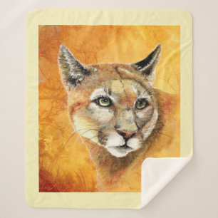 Manta Sherpa Watercolor Cougar Mountain Lion Cat Vida silvestre