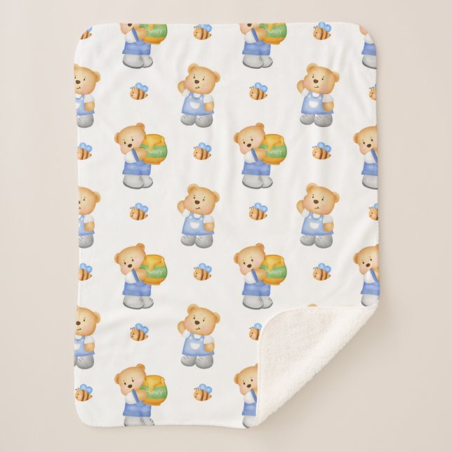 Manta Sherpa Watercolor Cute Personalizado Teddy Bear para niño (Anverso)