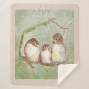 Manta Sherpa Watercolor Cute Sparrow Bird Family