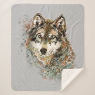 Manta Sherpa Watercolor Gray Wolf Animal Wildlife Nature Art