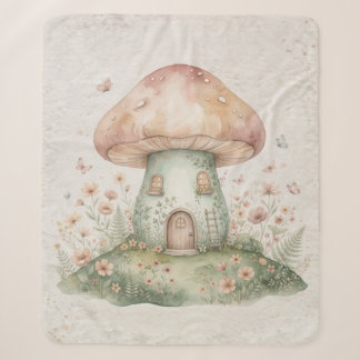 Manta Sherpa Watercolor Mushroom Blanket for Kids, Cute Woodlan